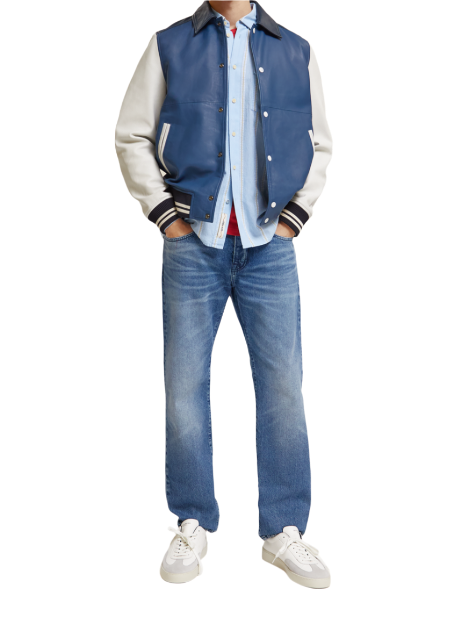 COLOUR BLOCK LEATHER BOMBER