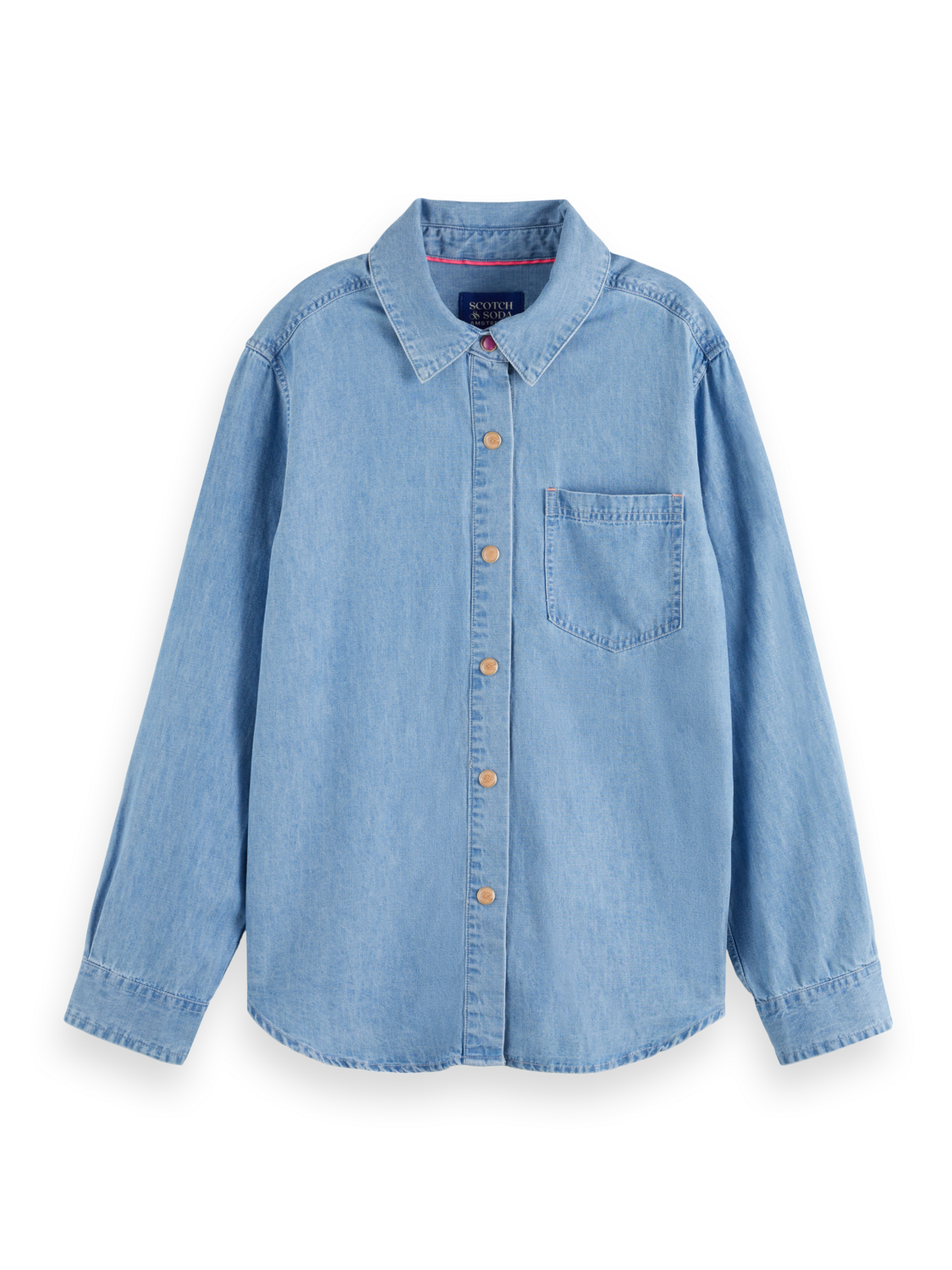 LONG SLEEVE SHIRT WITH ONE POCKET - WASHED INDIGO