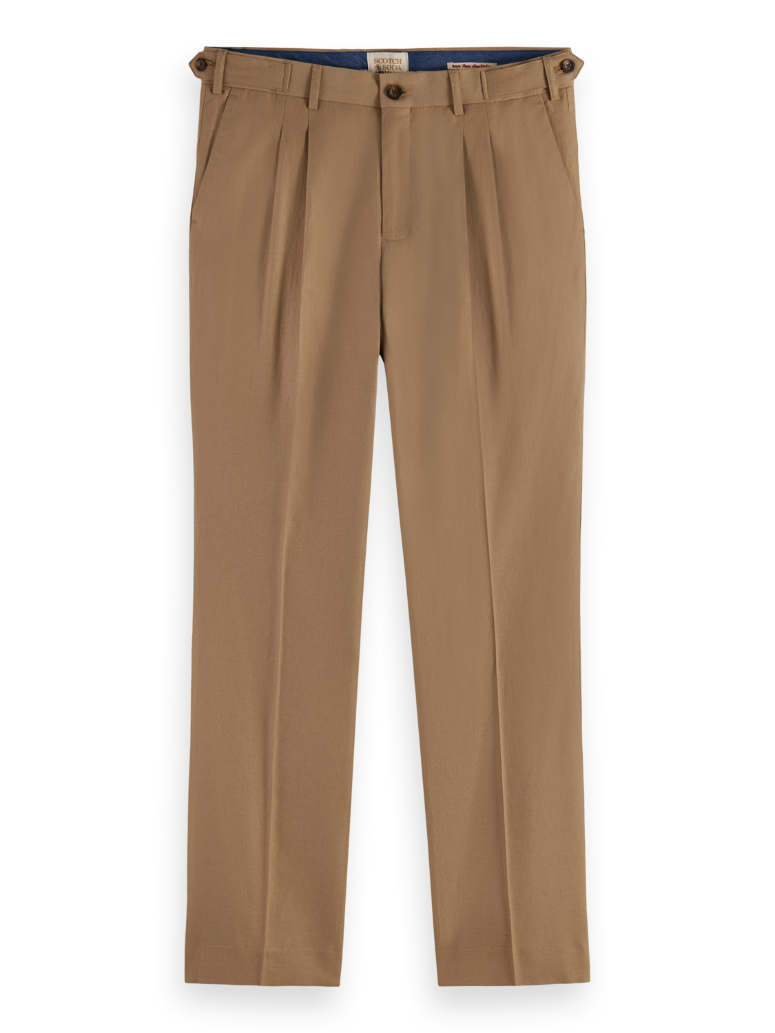 SEASONAL- STRAIGHT FIT PLEATED COTTON/LINEN TWILL CHINO