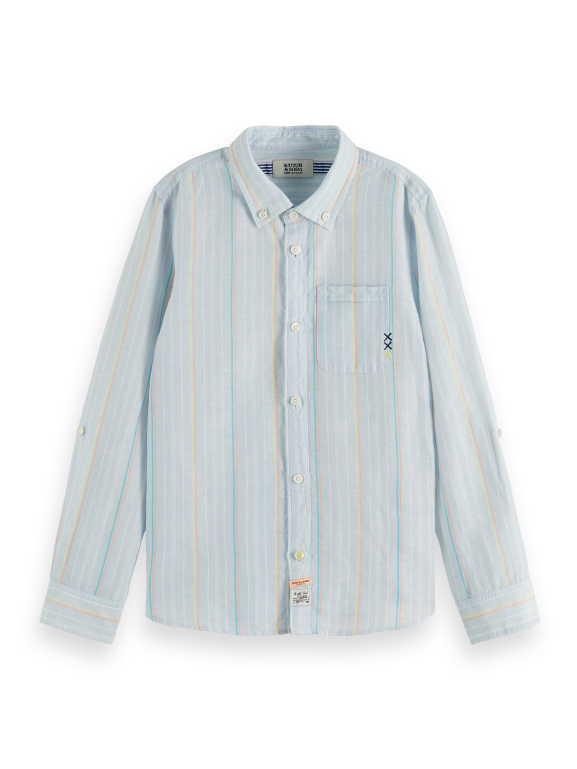 Boys REGULAR-FIT YARN-DYED STRIPE COTTON LINEN SHIRT