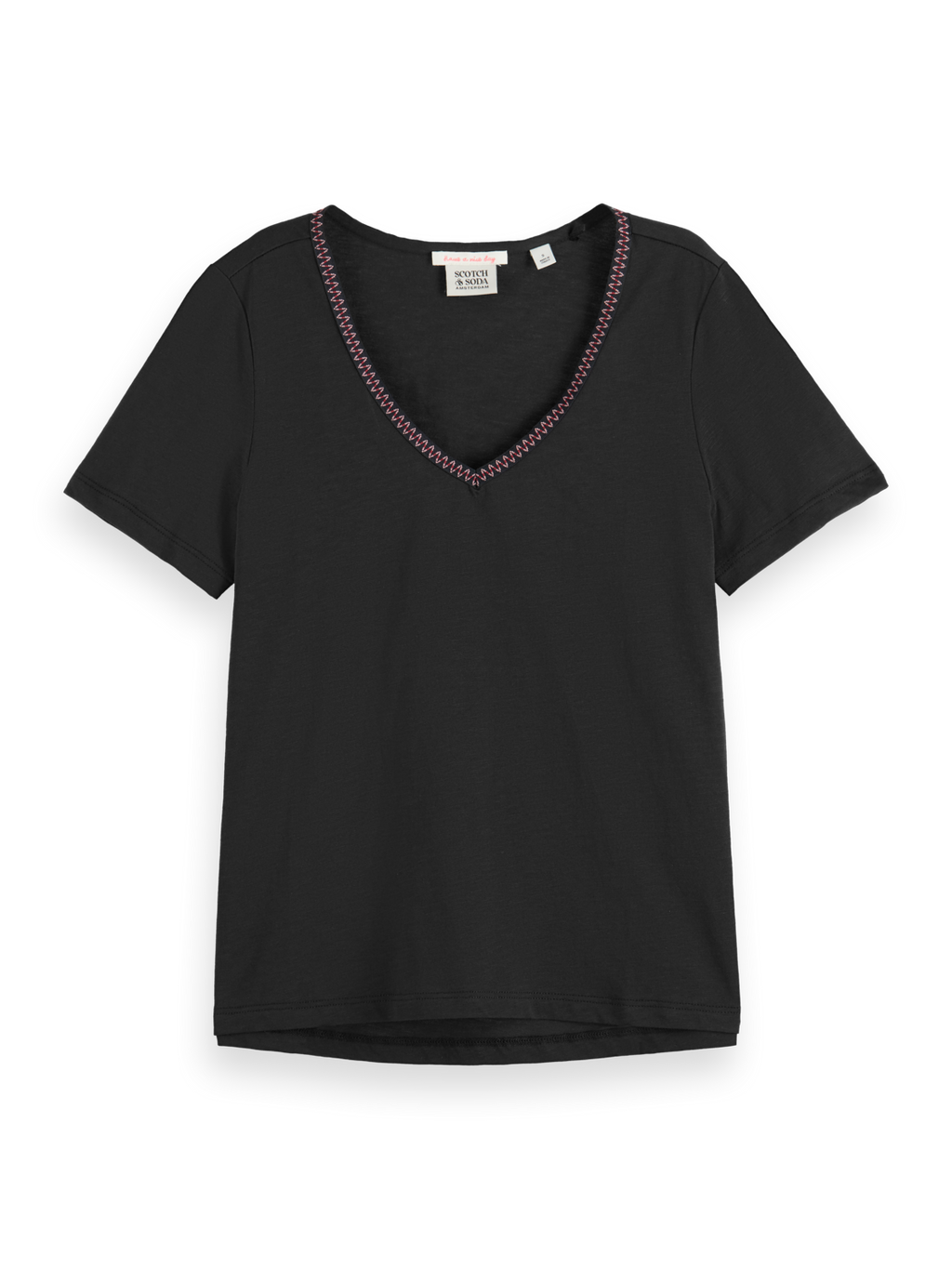 WOVEN TRIM V-NECK T-SHIRT