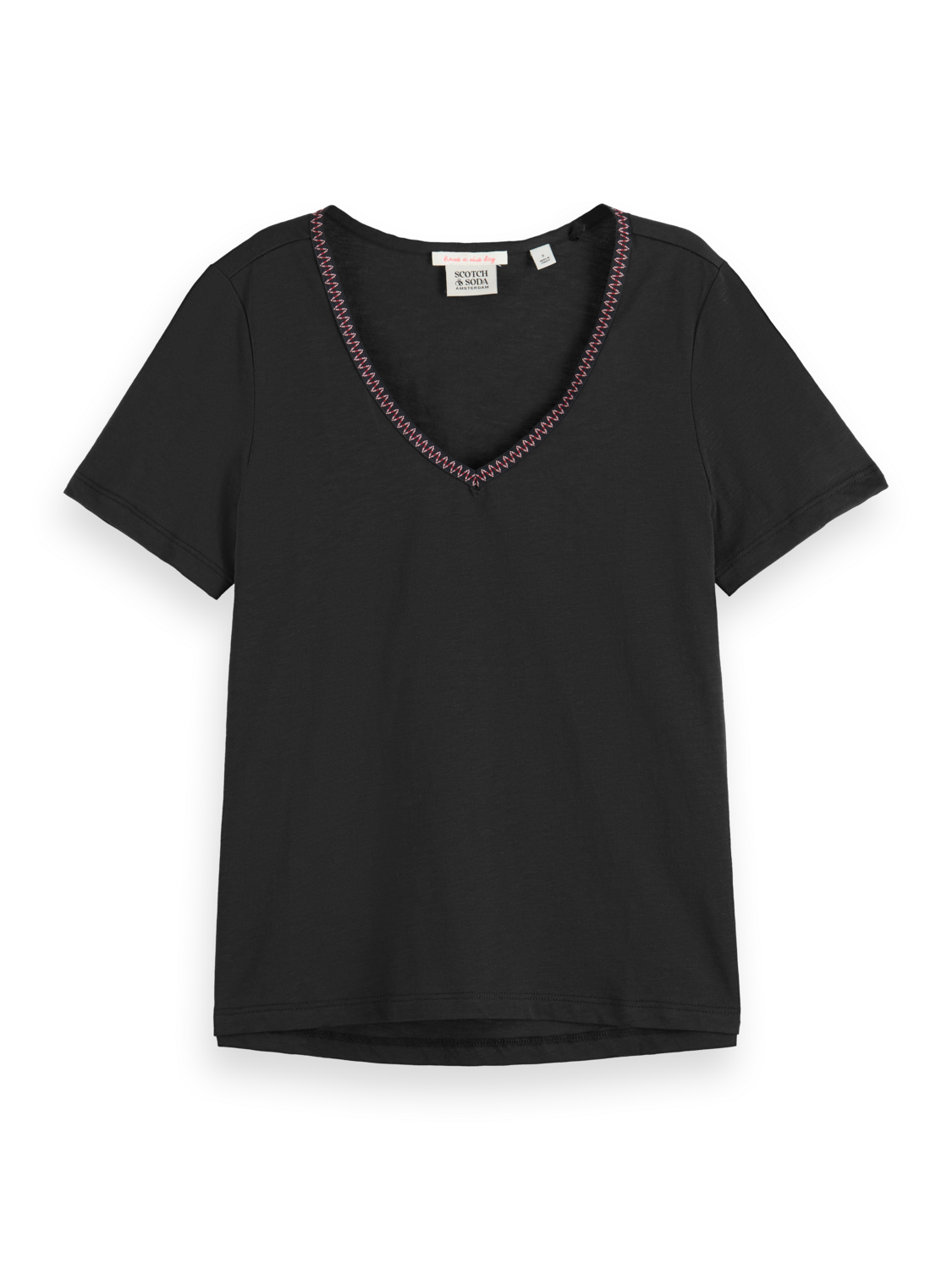 WOVEN TRIM V-NECK T-SHIRT