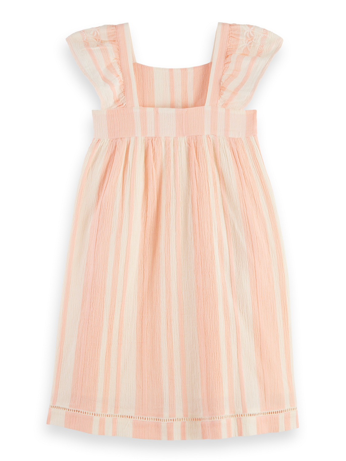 Girls CAPPED SLEEVE STRIPED EMBROIDERED DRESS