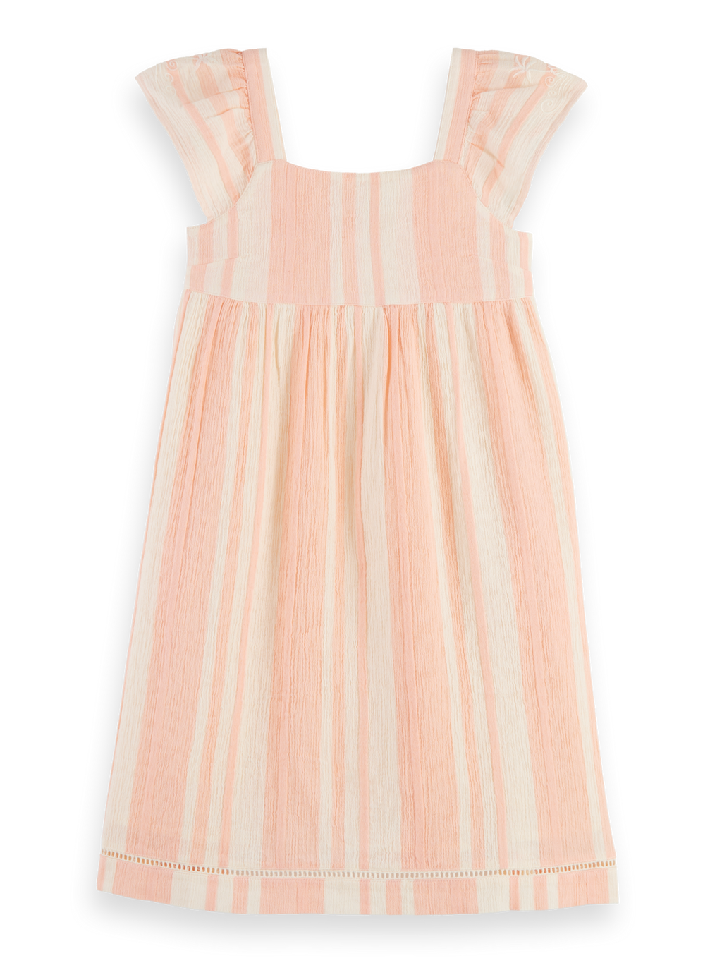 Girls CAPPED SLEEVE STRIPED EMBROIDERED DRESS