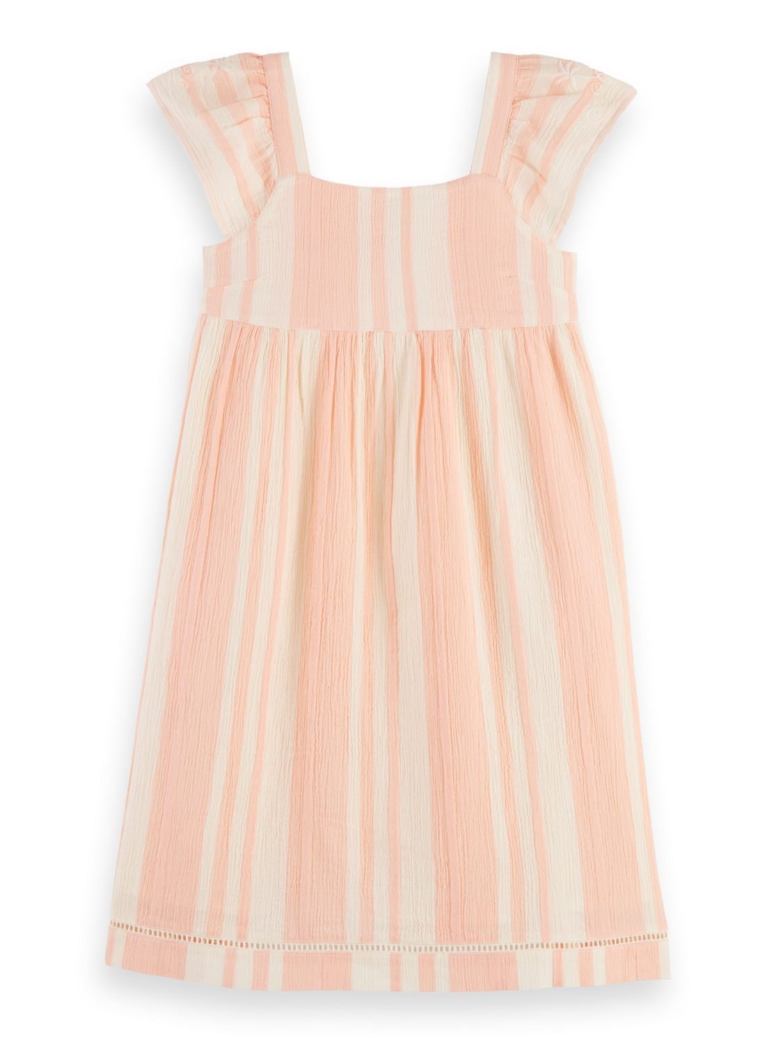 Girls CAPPED SLEEVE STRIPED EMBROIDERED DRESS
