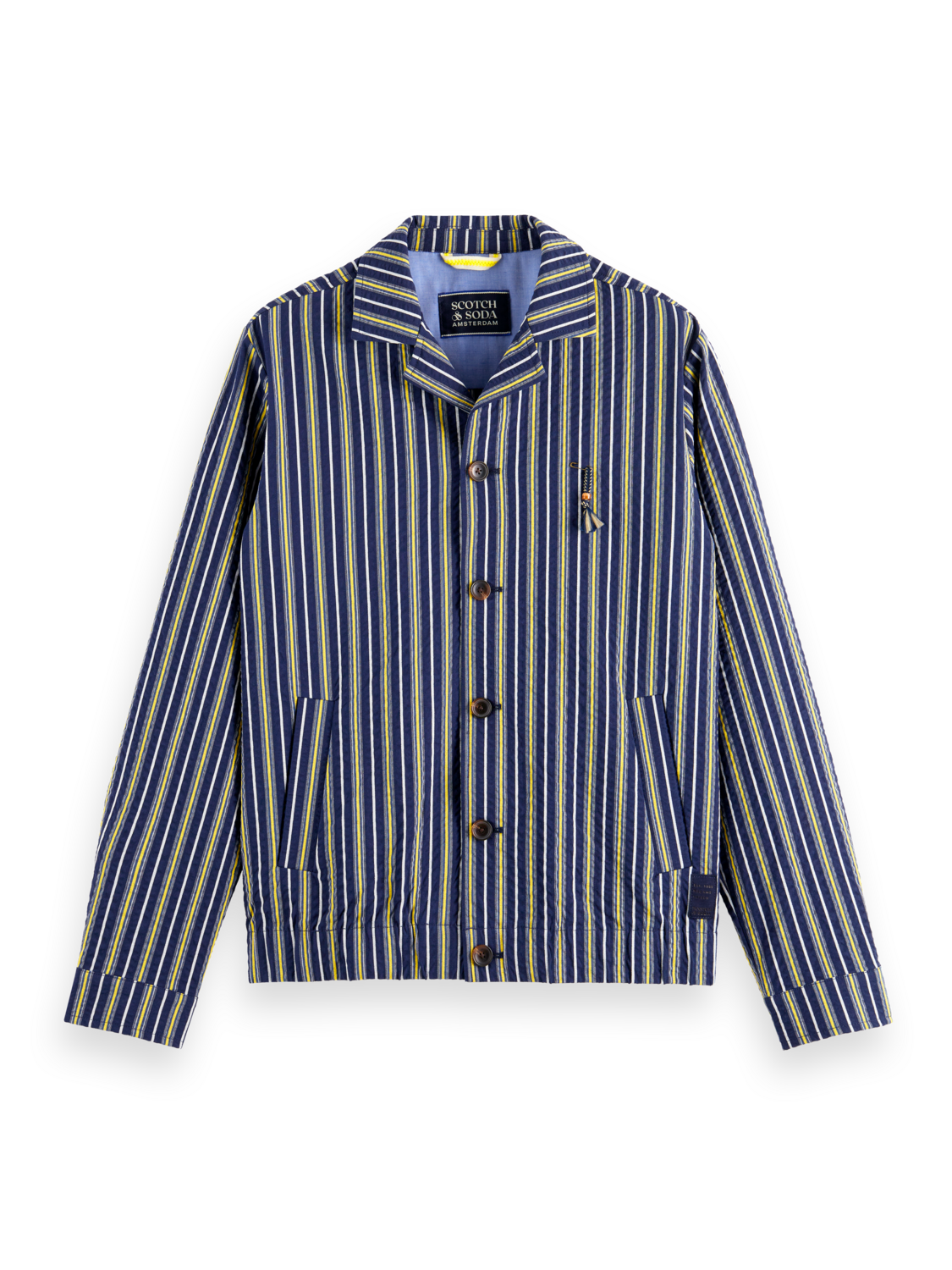 STRIPED COTTON-BLEND SEERSUCKER BLOUSON