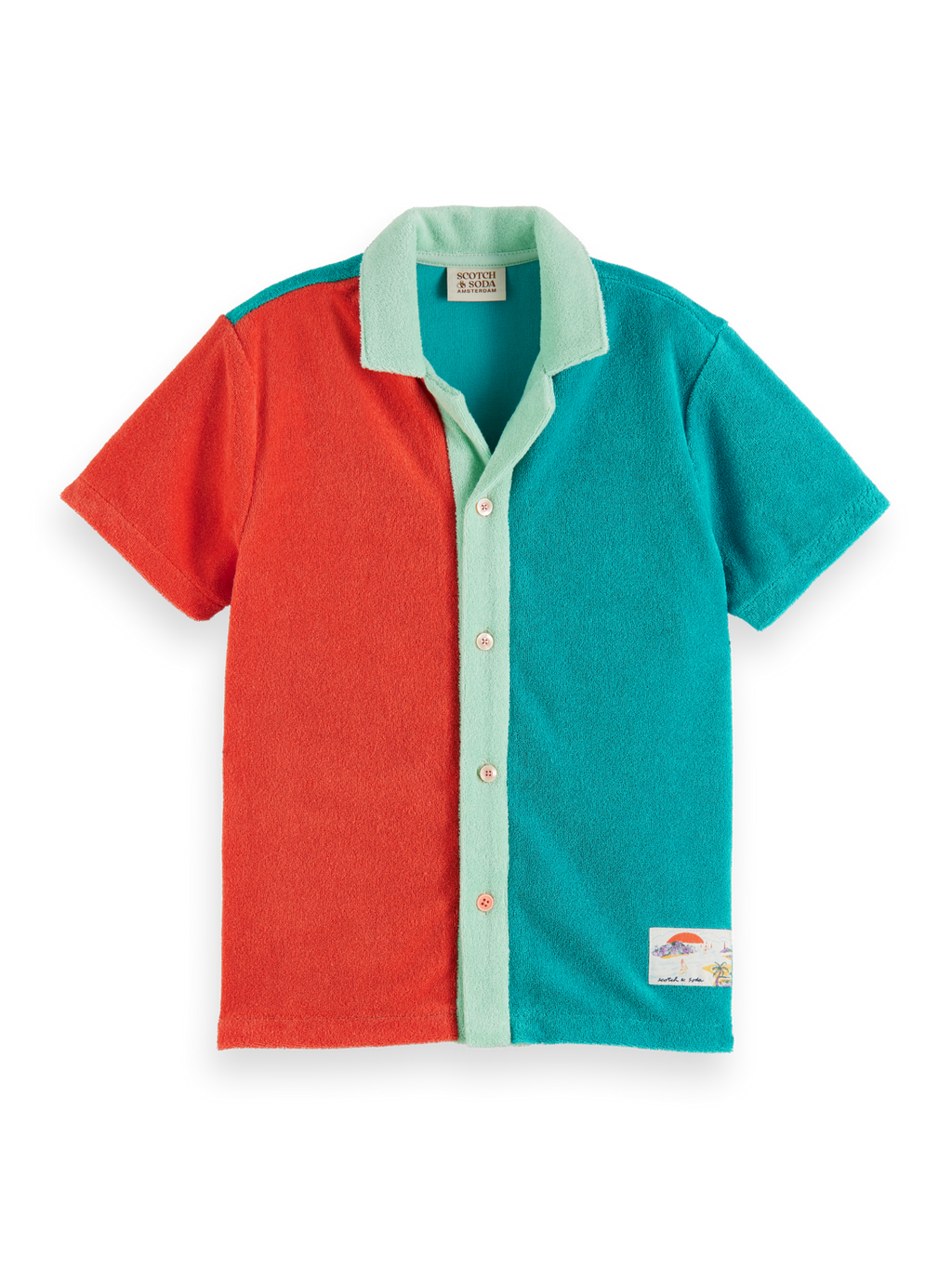 COLOUR-BLOCK TOWELLING SHORT-SLEEVED SHIRT