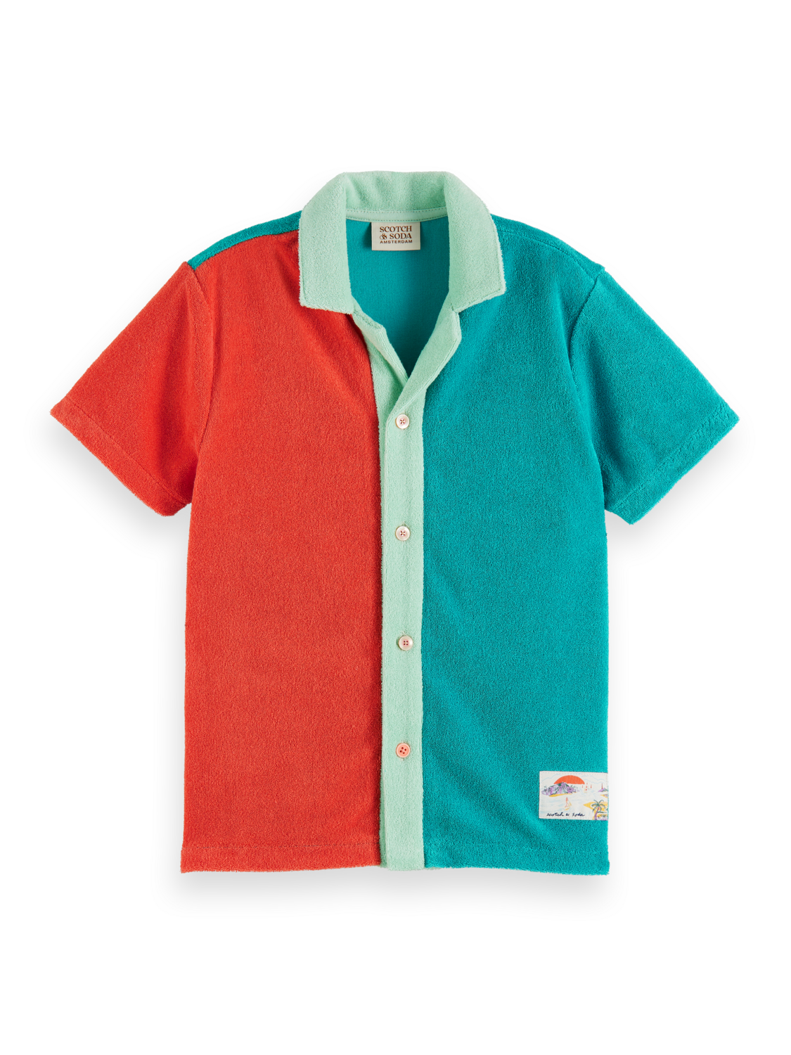 COLOUR-BLOCK TOWELLING SHORT-SLEEVED SHIRT