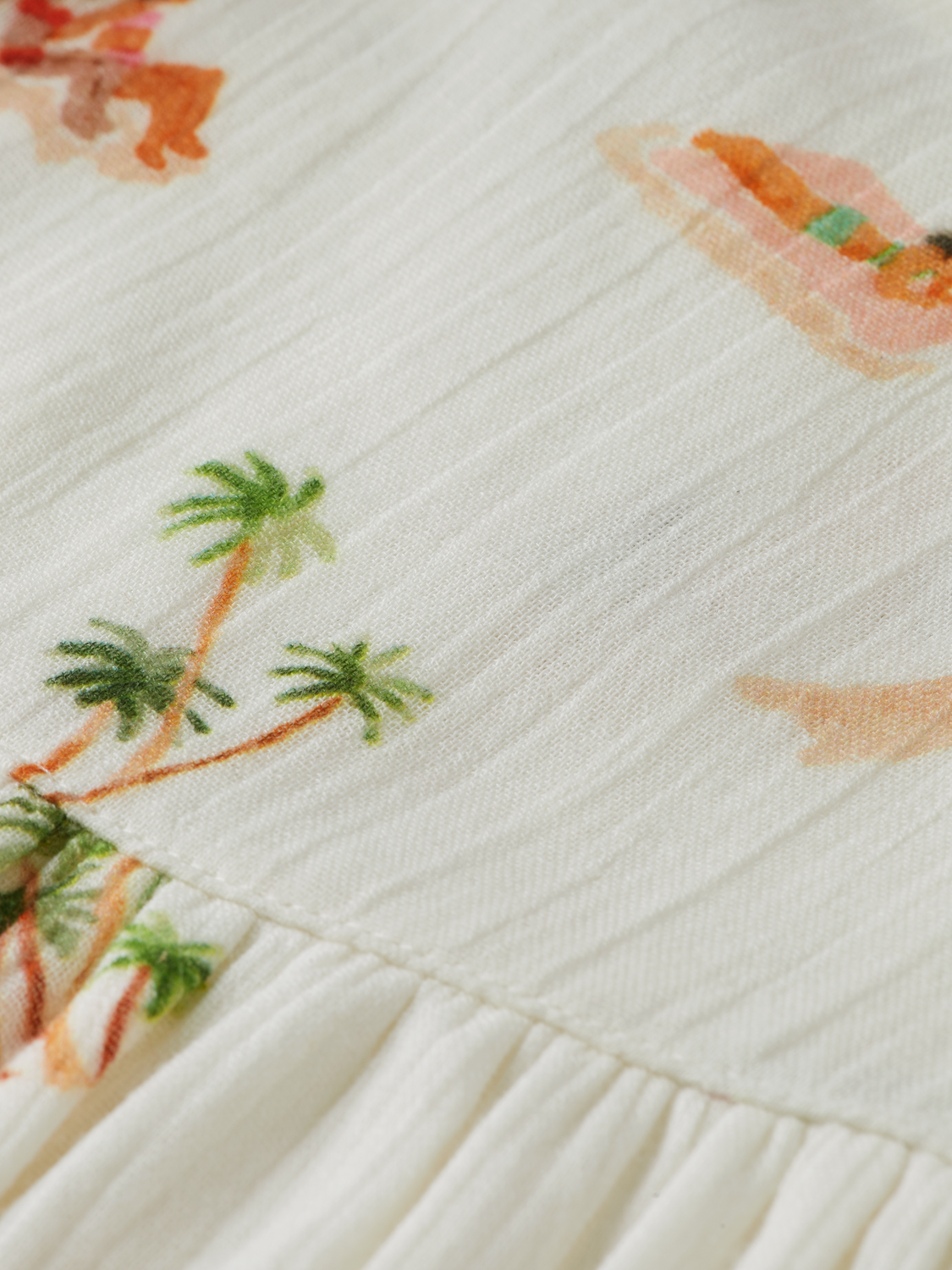 CAPPED SLEEVE ALL-OVER PRINTED CRINKLE COTTON DRESS