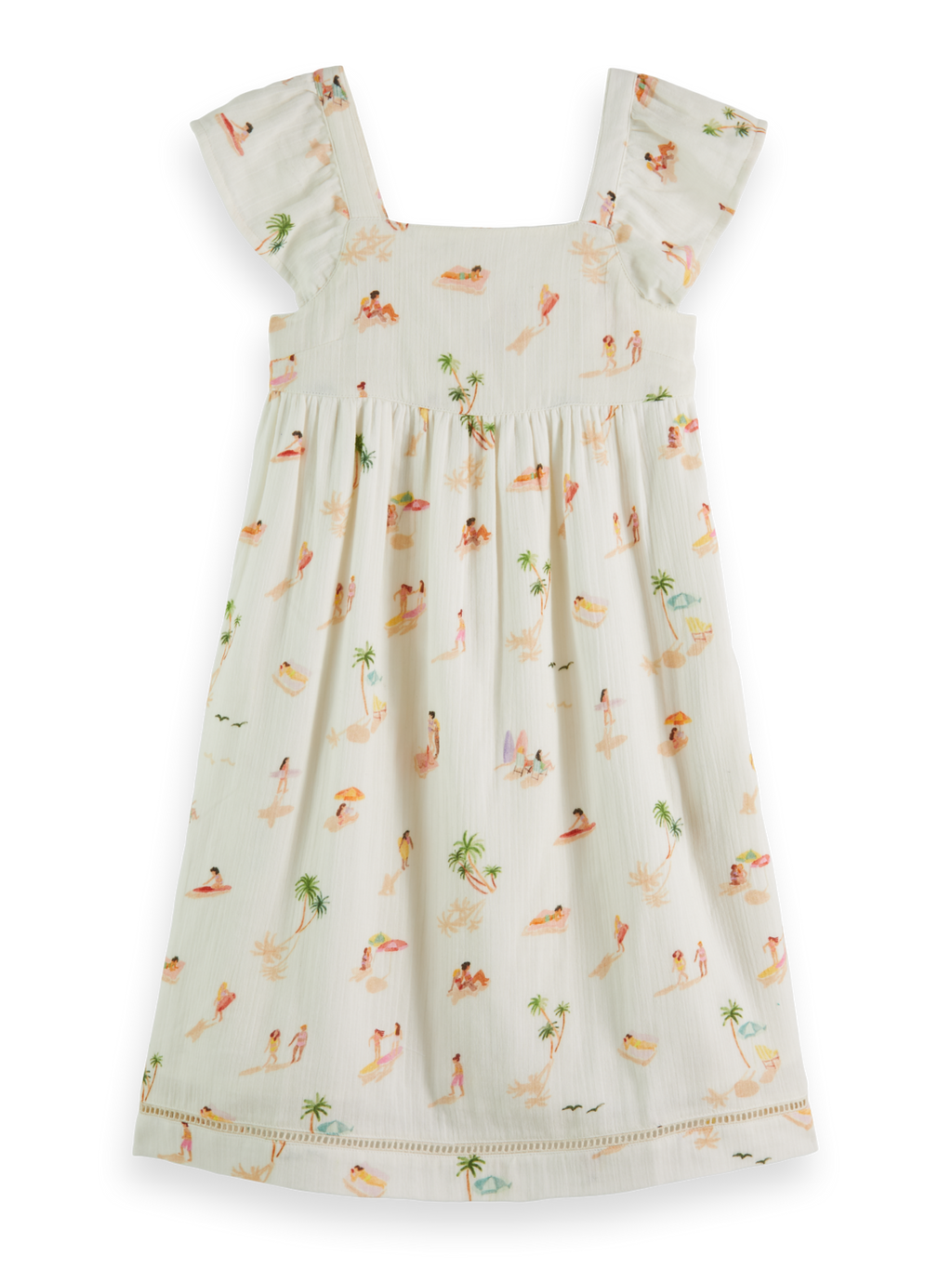 CAPPED SLEEVE ALL-OVER PRINTED CRINKLE COTTON DRESS