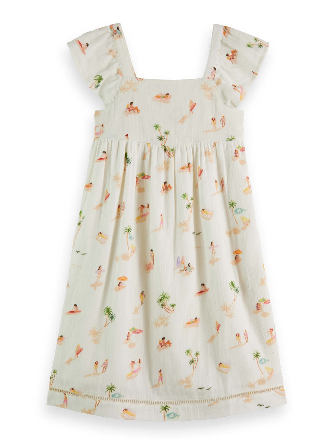 CAPPED SLEEVE ALL-OVER PRINTED CRINKLE COTTON DRESS