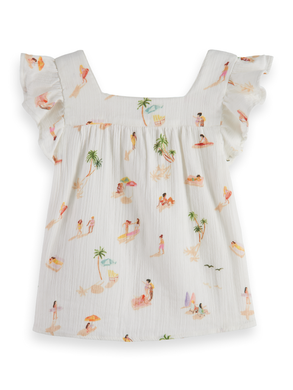 RUFFLE SLEEVE ALL-OVER PRINTED CRINKLE COTTON TOP