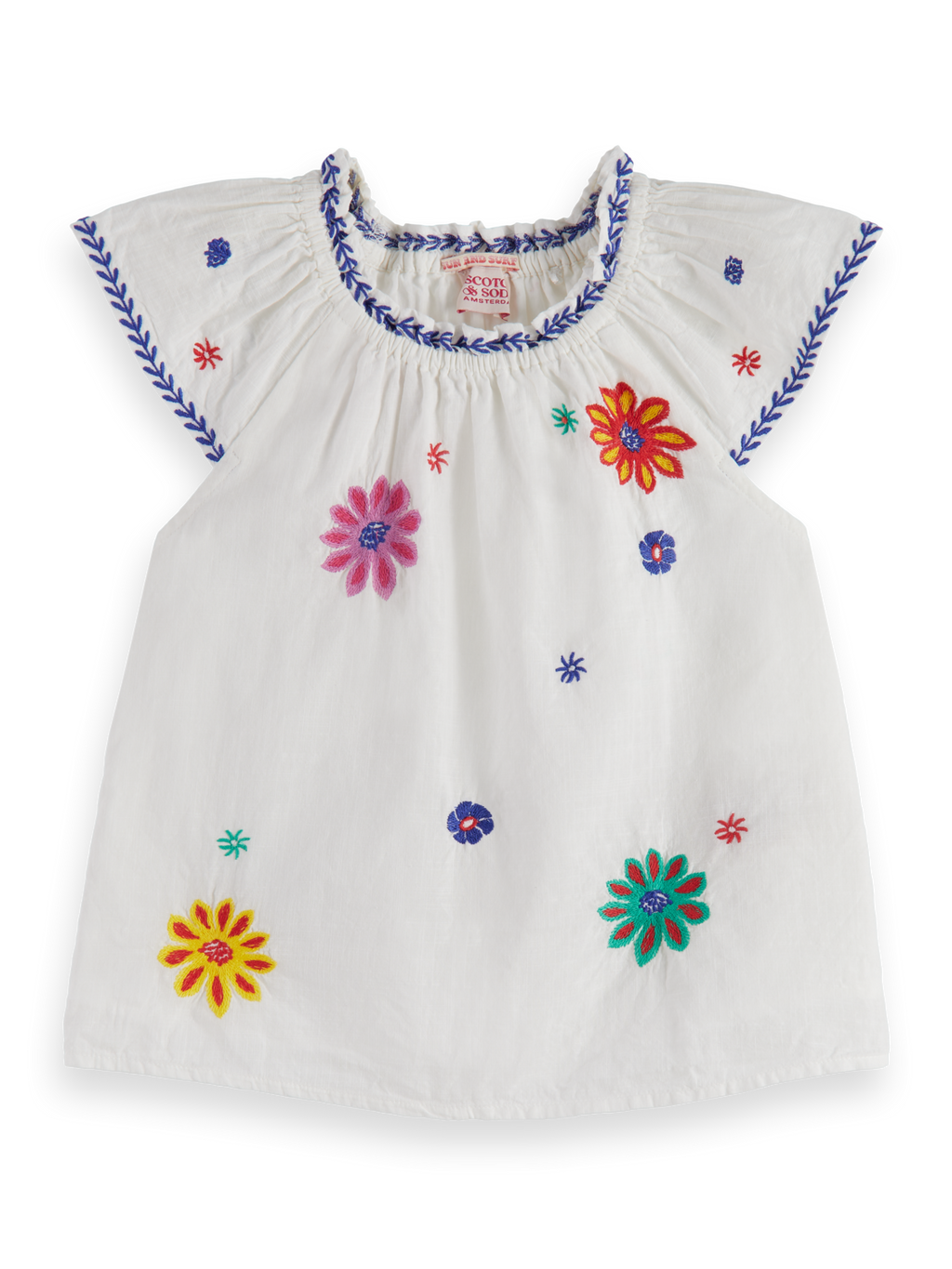 FLOWER EMBROIDERED SHORT-SLEEVED TOP