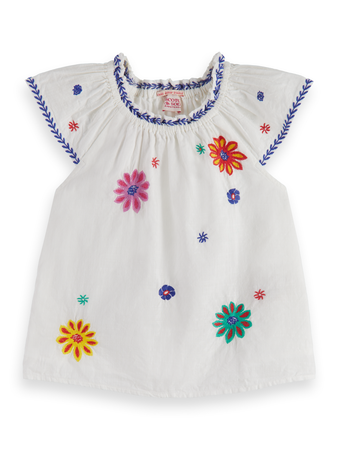 FLOWER EMBROIDERED SHORT-SLEEVED TOP