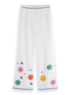 CROPPED FLOWER EMBROIDERY PANTS