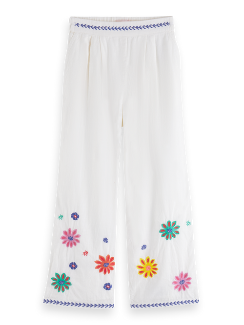 CROPPED FLOWER EMBROIDERY PANTS