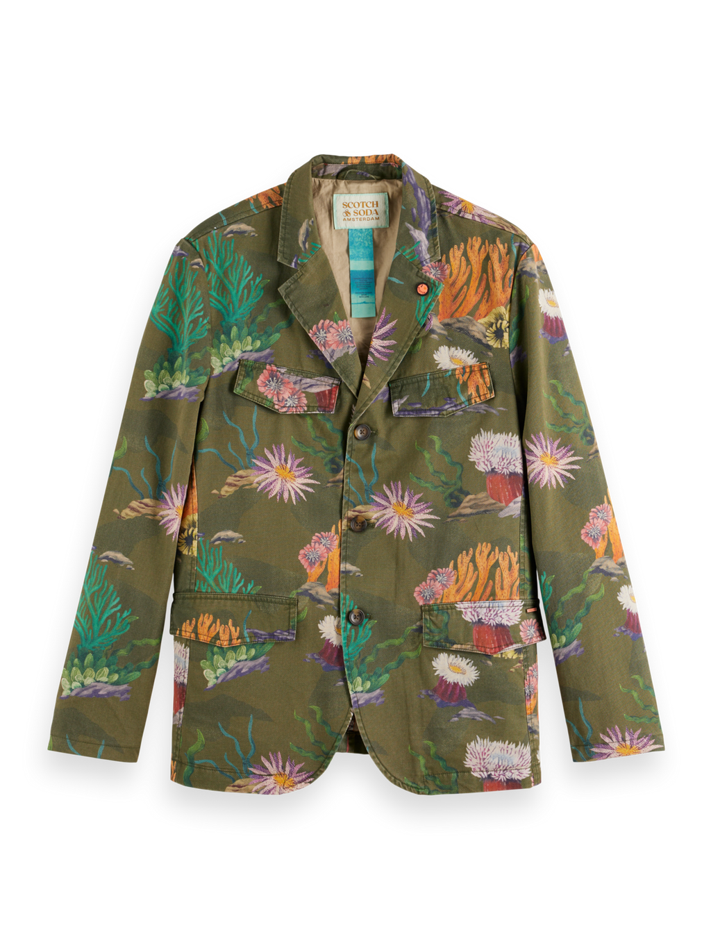 ALLOVER PRINTED TWILL SAFARI BLAZER