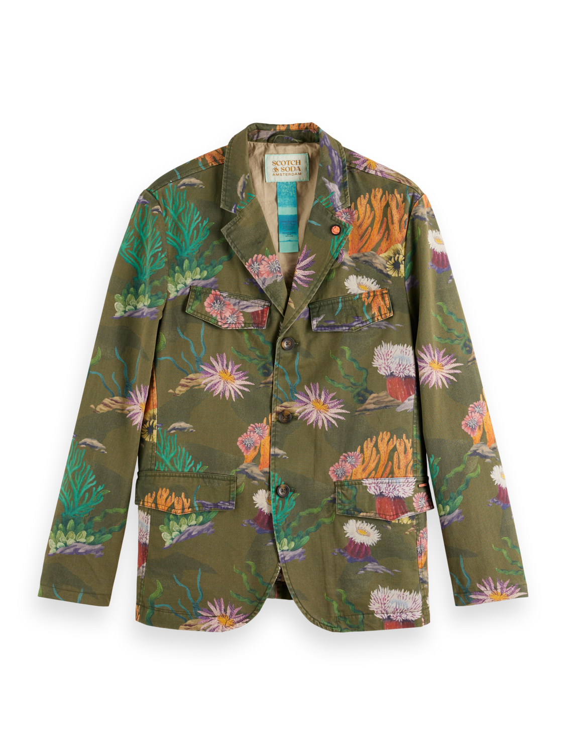 ALLOVER PRINTED TWILL SAFARI BLAZER