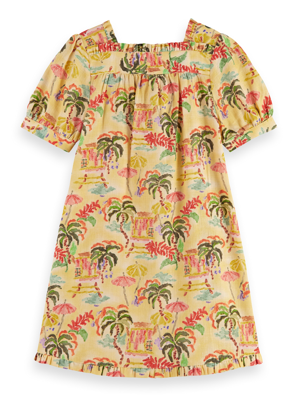 ALL-OVER PRINTED SHORT-SLEEVED LINEN BLEND DRESS