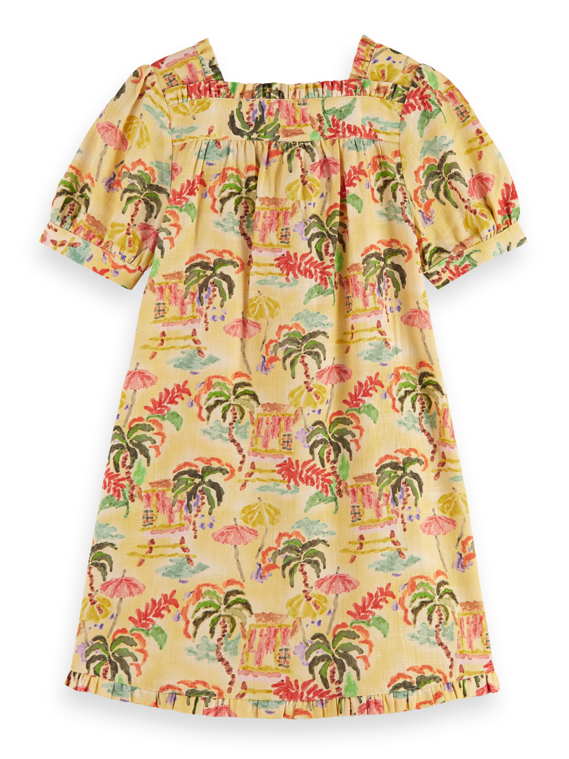 ALL-OVER PRINTED SHORT-SLEEVED LINEN BLEND DRESS
