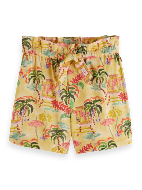 ALL-OVER PRINTED LINEN SHORTS
