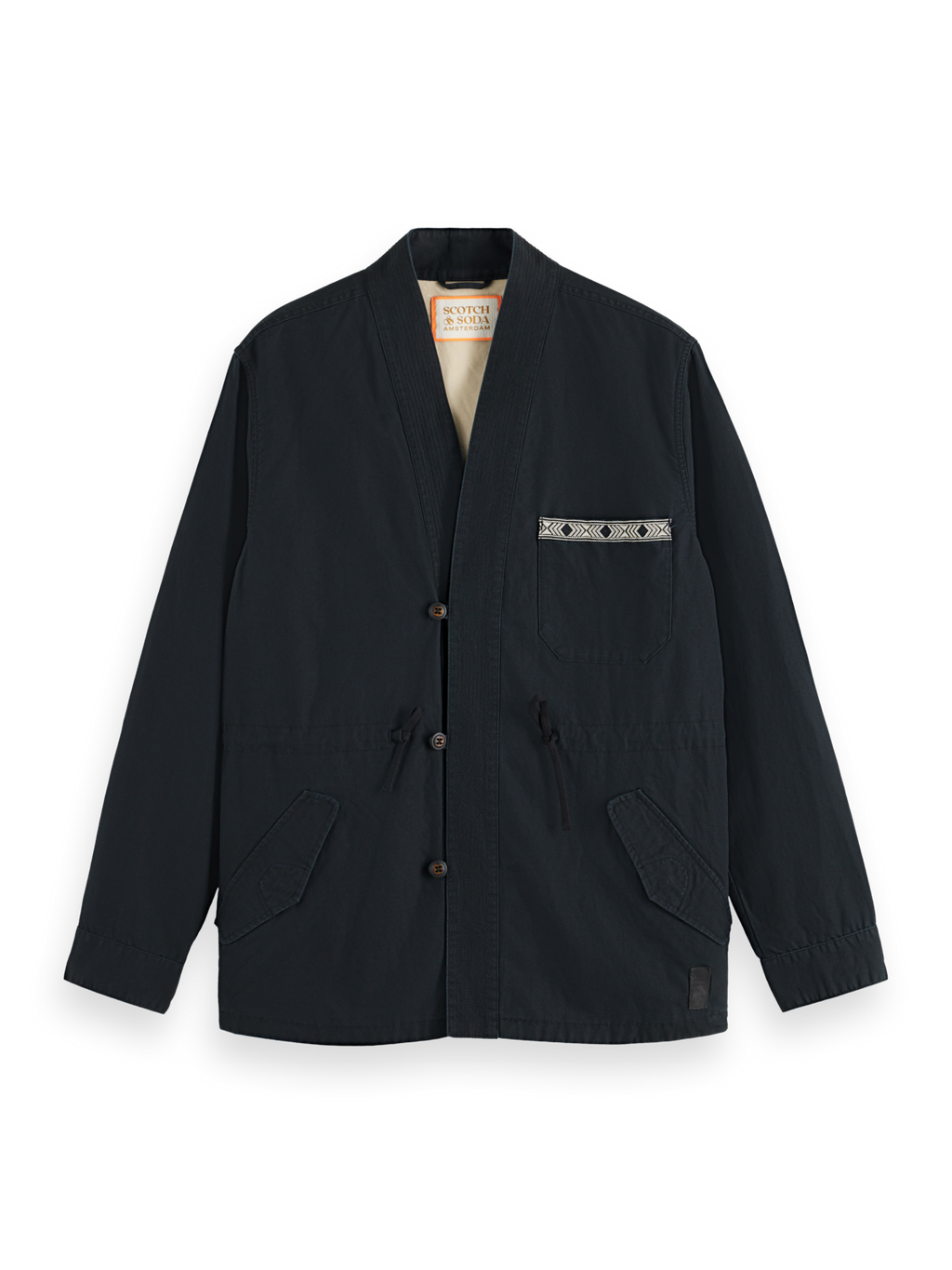 EMBROIDERED COTTON/LINEN CANVAS KIMONO JACKET