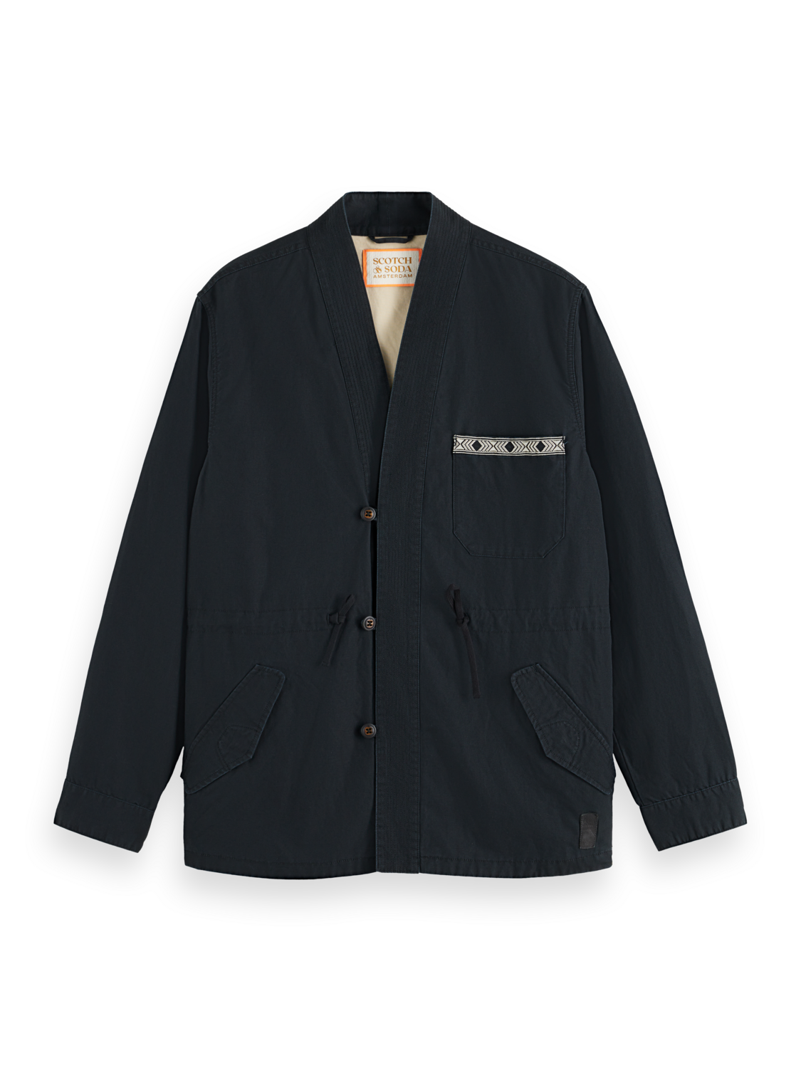 EMBROIDERED COTTON/LINEN CANVAS KIMONO JACKET