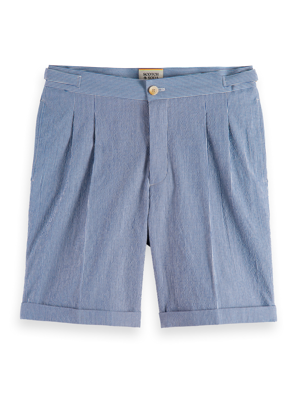 TWILT- STRIPED COTTON-BLEND PLEATED SEERSUCKER SHORT