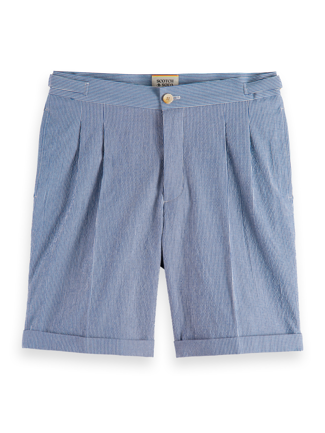 TWILT- STRIPED COTTON-BLEND PLEATED SEERSUCKER SHORT