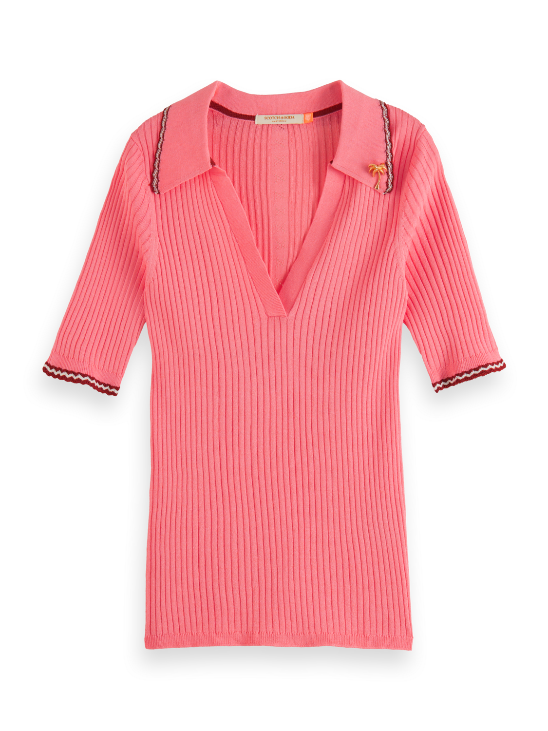 RIB COLLARED KNITTED TEE