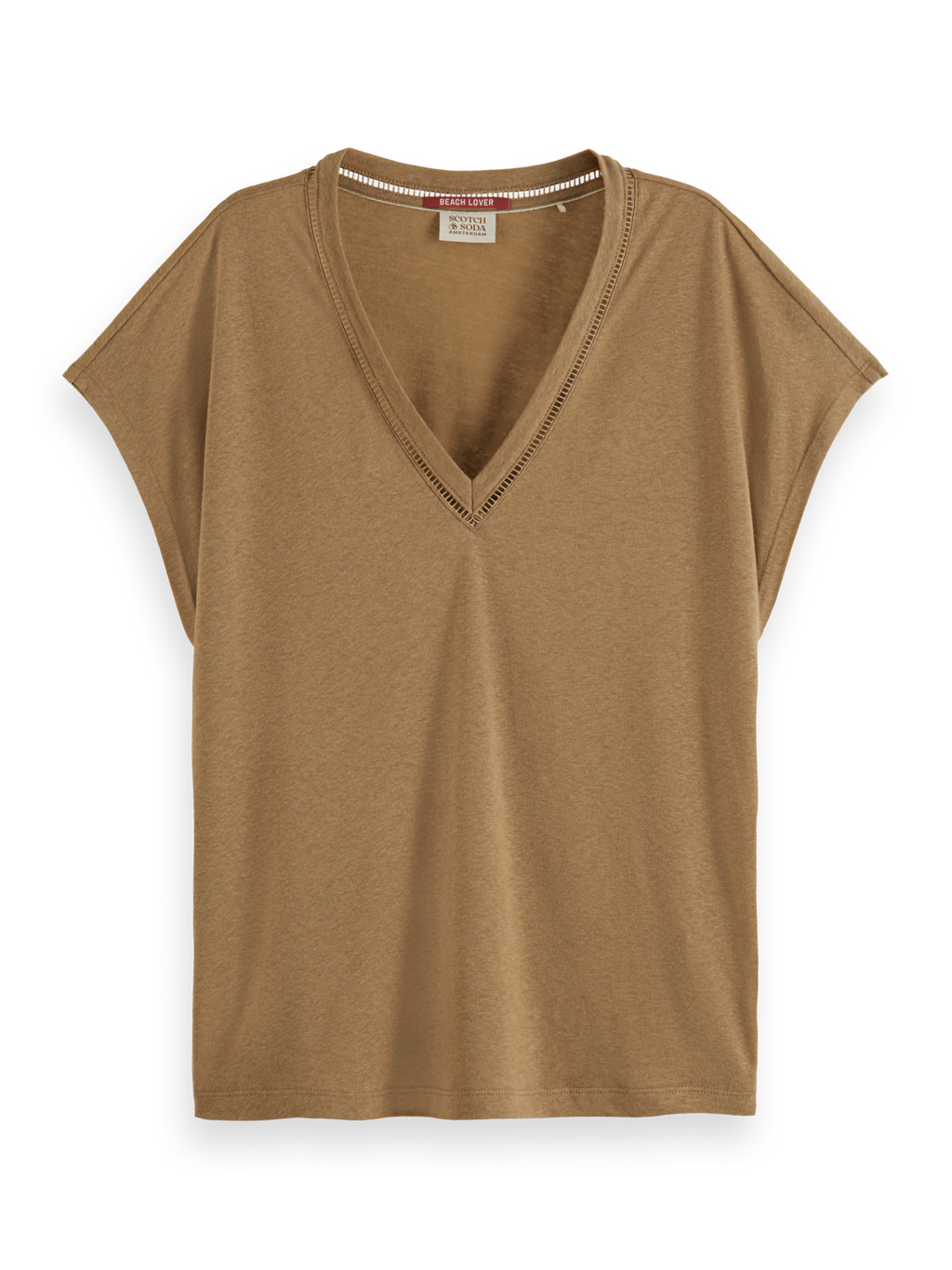 V-NECK LADDER DETAIL LOOSE FIT T-SHIRT