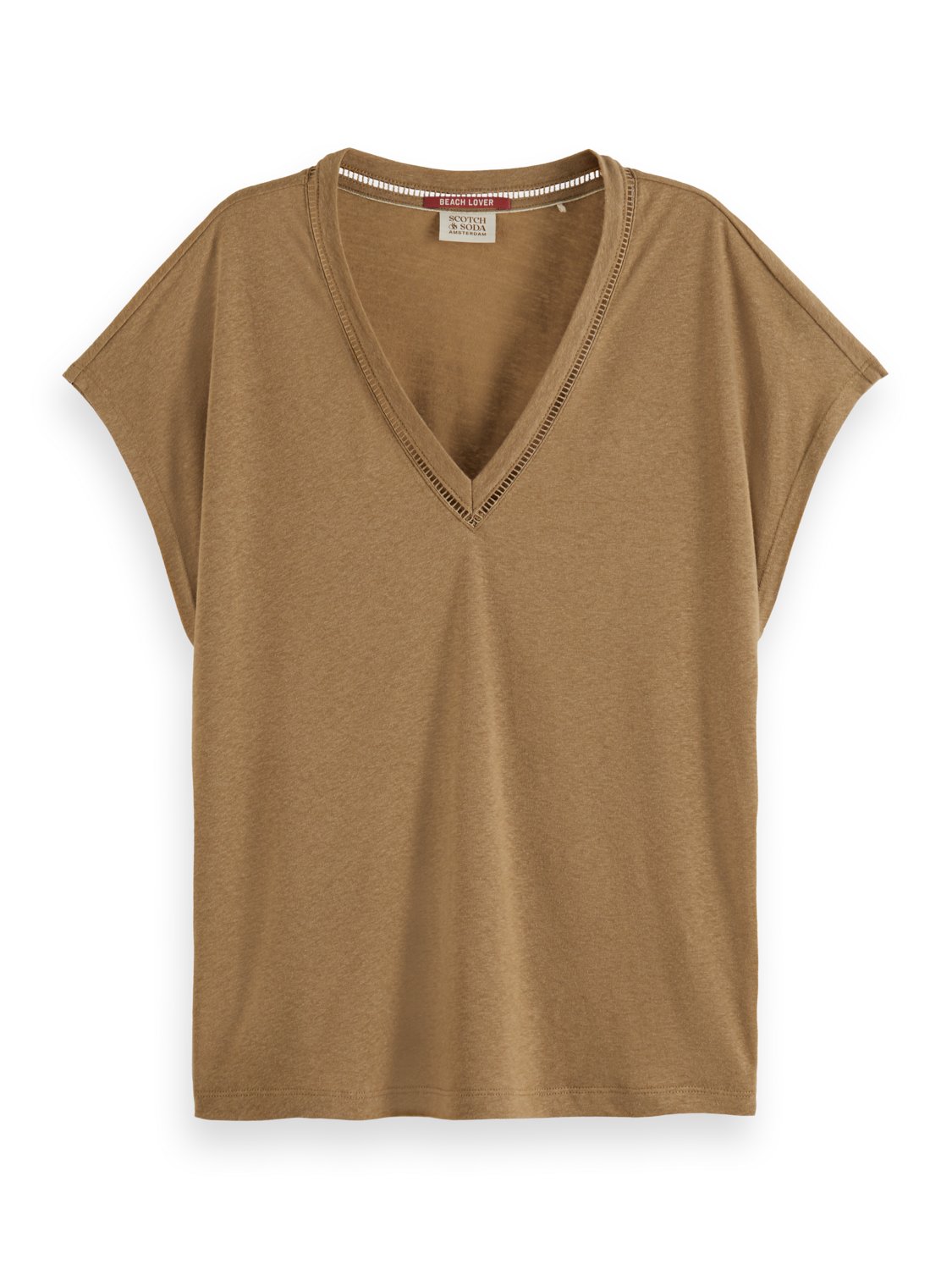 V-NECK LADDER DETAIL LOOSE FIT T-SHIRT