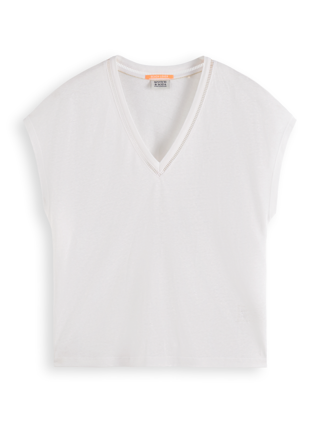 V-NECK LADDER DETAIL LOOSE FIT T-SHIRT