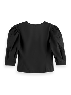 TOP WITH BRODERIE ANGLAISE SLEEVE
