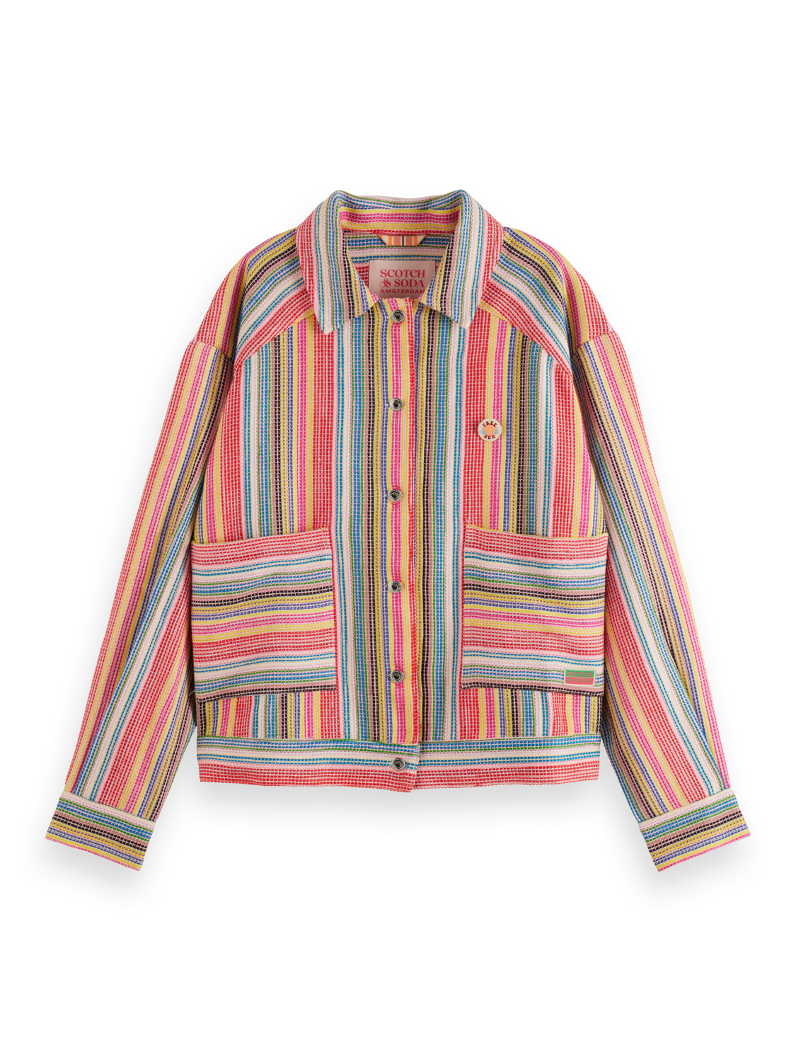 SHORT TRUCKER JACKET IN MULTI COLOUR STRIPE