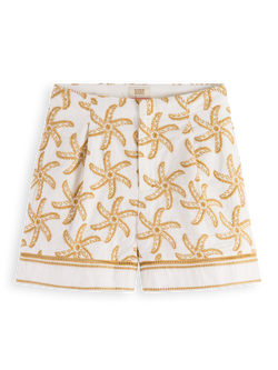 STARFISH EMBROIDERED HIGH-RISE LINEN SHORT