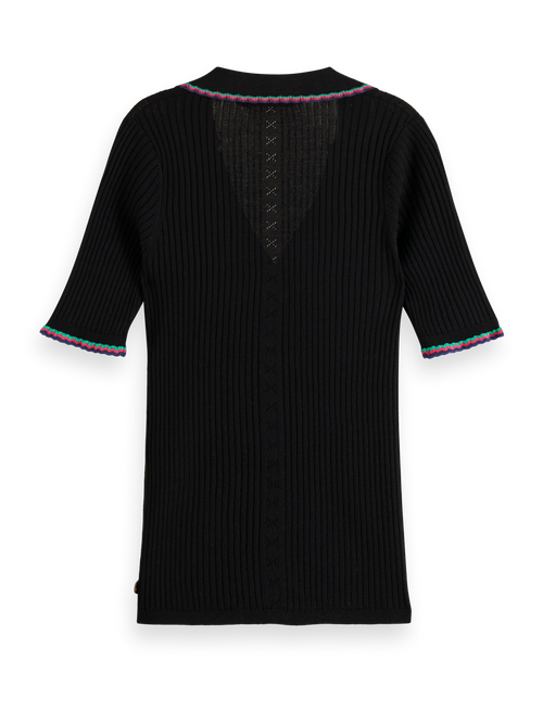 RIB COLLARED KNITTED TEE