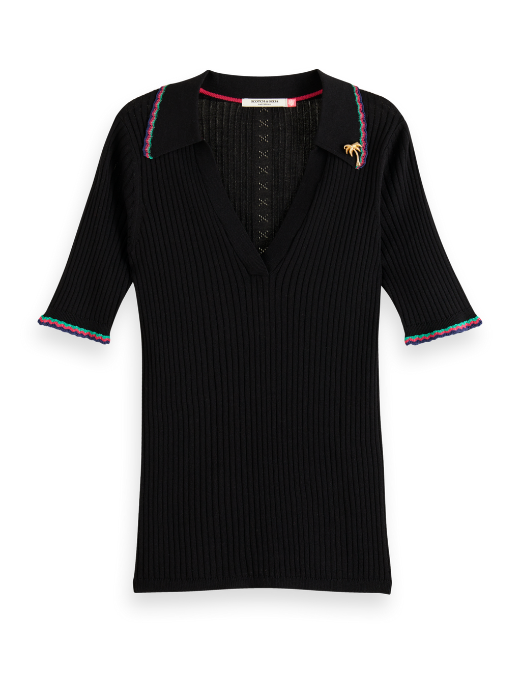 RIB COLLARED KNITTED TEE
