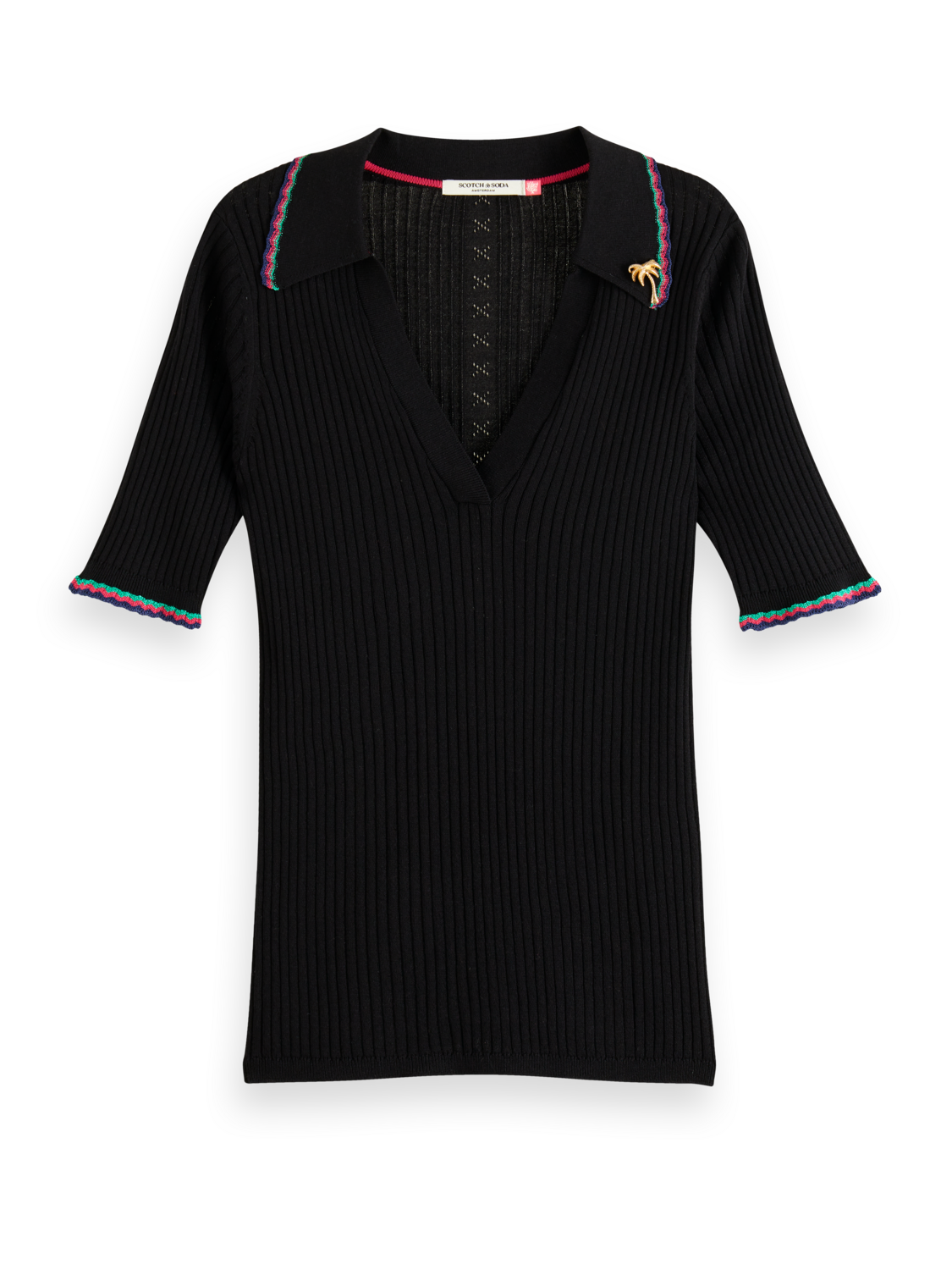 RIB COLLARED KNITTED TEE