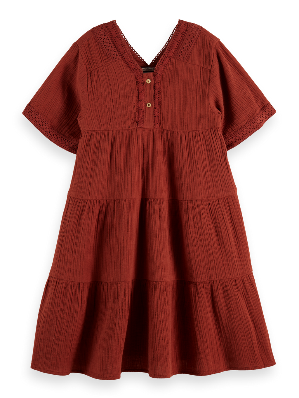 Girls LACE DETAIL CRINKLE COTTON MIDI DRESS