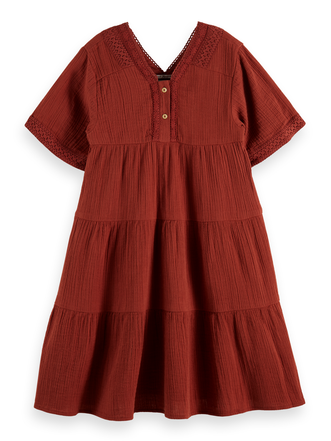 Girls LACE DETAIL CRINKLE COTTON MIDI DRESS
