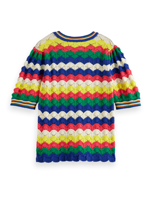 WAVE STITCH KNITTED SHORT SLEEVE PULLOVER