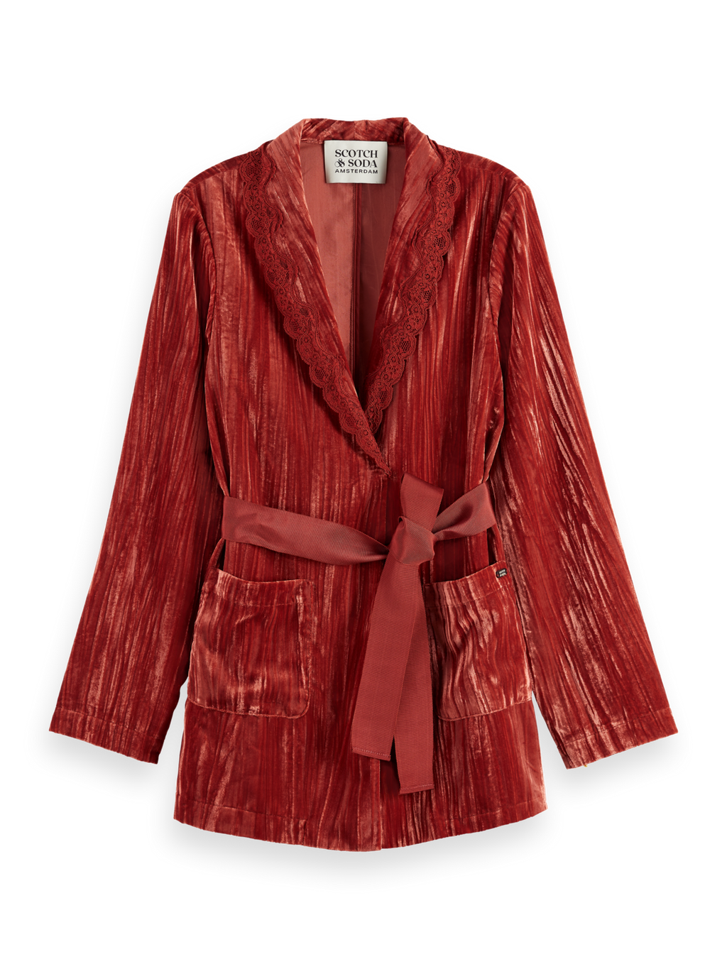 LACE TRIMMED VELVET PYJAMA BLAZER