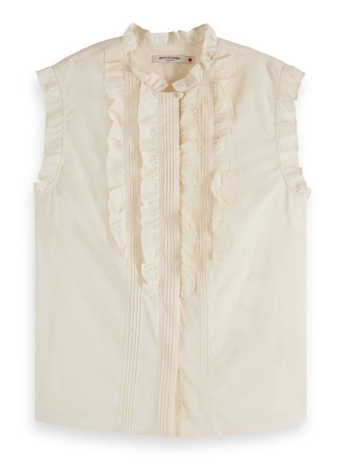 SLEEVELESS RUFFLE SHIRT