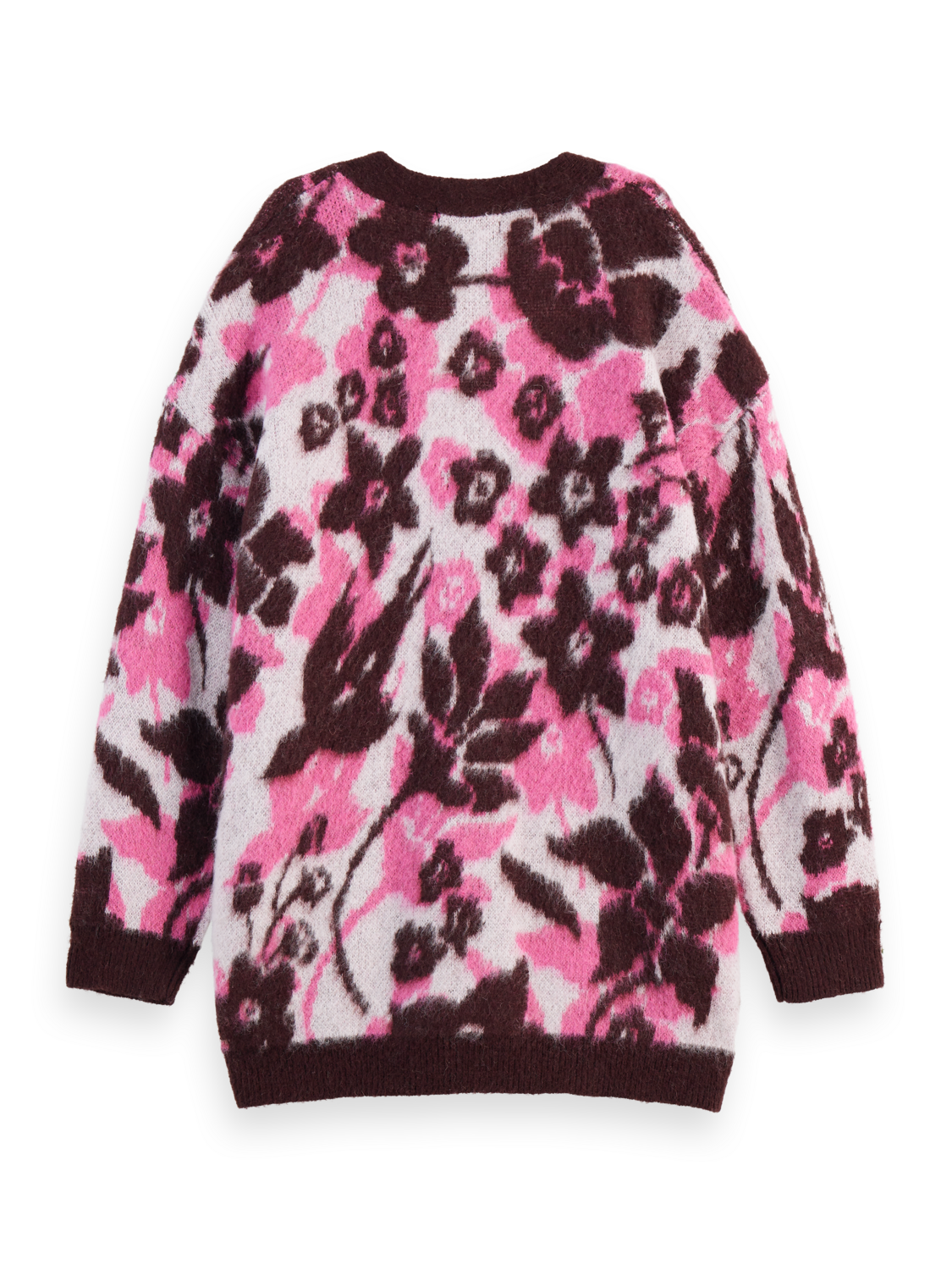 FUZZY JACQUARD MID LENGTH CARDIGAN