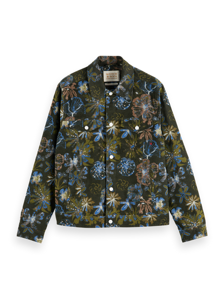 Printed velvet trucker jacket
