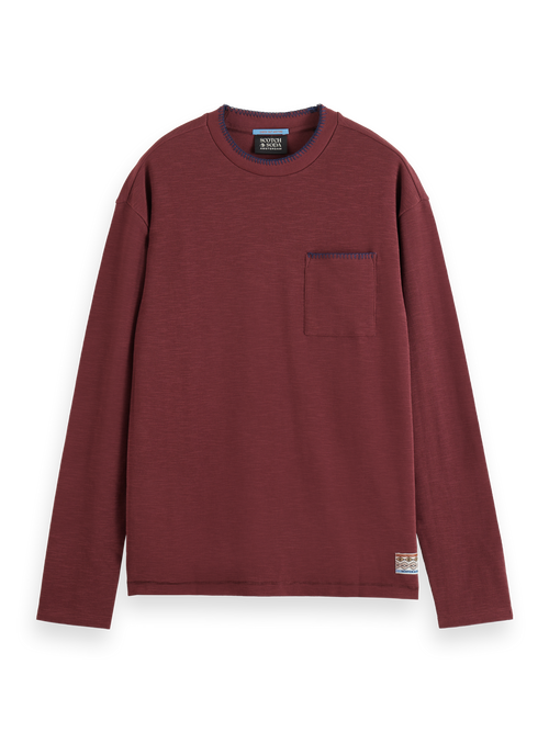 RELAXED FIT BLANKET STITCH SLUB LONGSLEEVE T-SHIRT