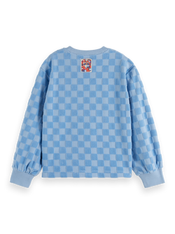 RELAXED-FIT VELOUR CHECKERBOARD CREWNECK