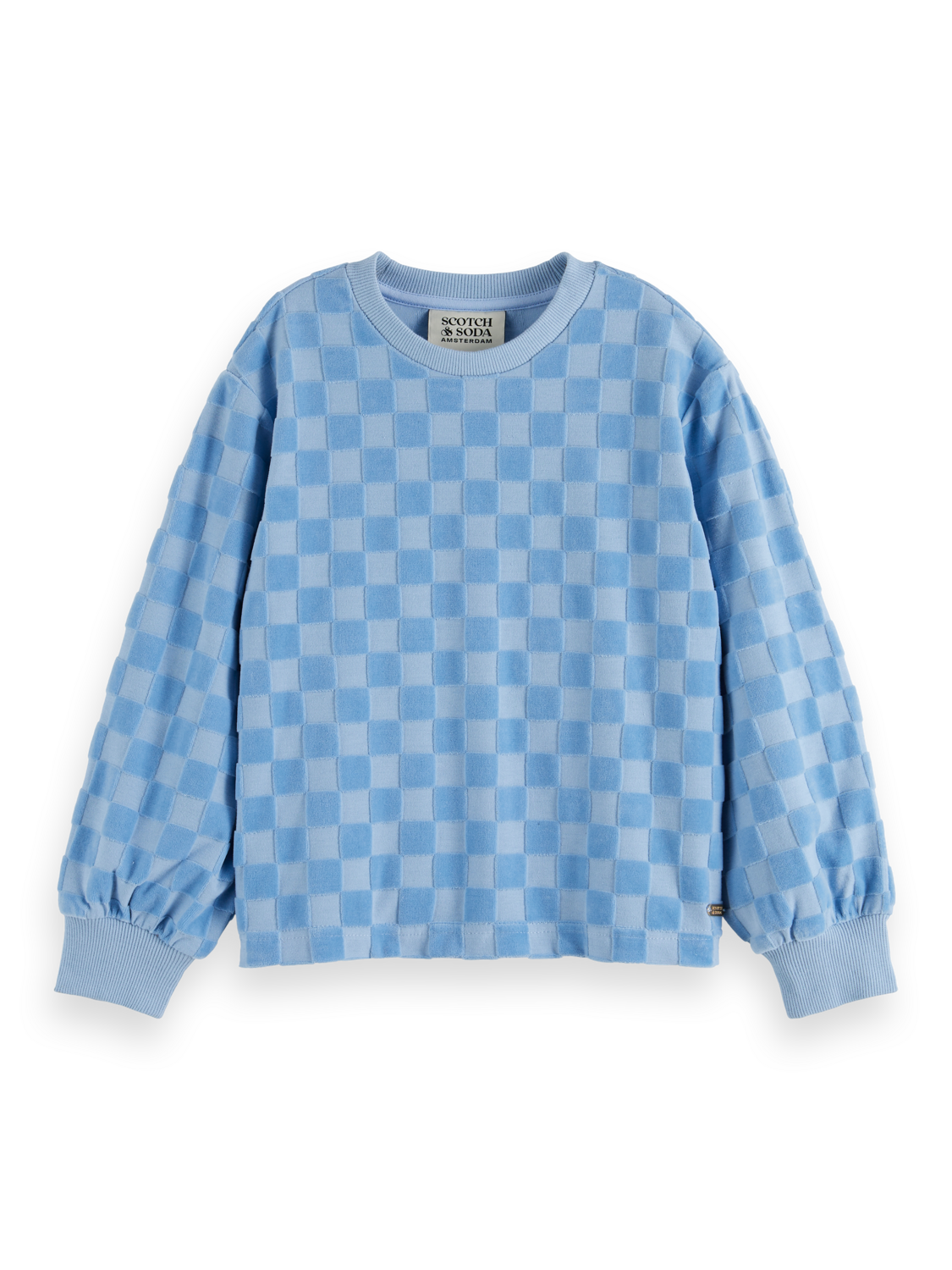 RELAXED-FIT VELOUR CHECKERBOARD CREWNECK