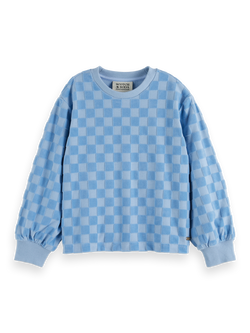 RELAXED-FIT VELOUR CHECKERBOARD CREWNECK